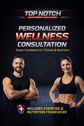 Advertisement for personalized wellness consultation services with a man and woman in athletic wear on a dark background.